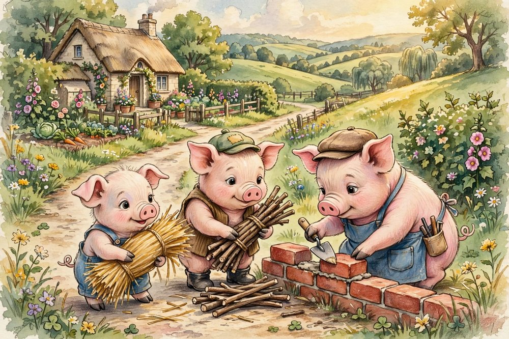 Illustration for English Fairy Tales: the three little pigs