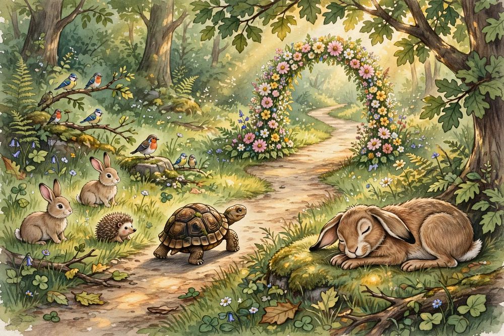 Illustration for Aesop's Fables: the tortoise and the hare